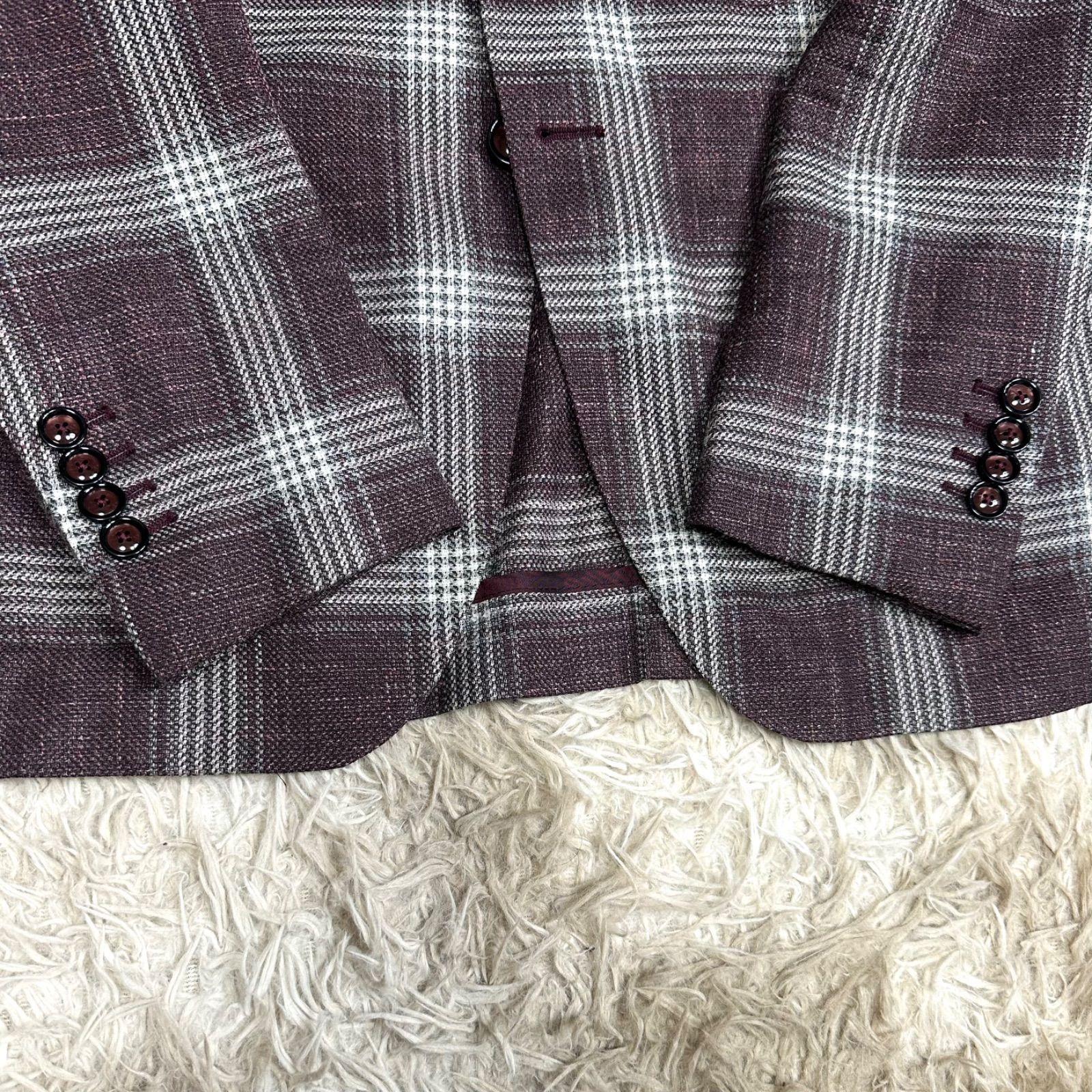 シルク&リネン】TAGLIATORE テーラードジャケット チェック 48 背抜き 