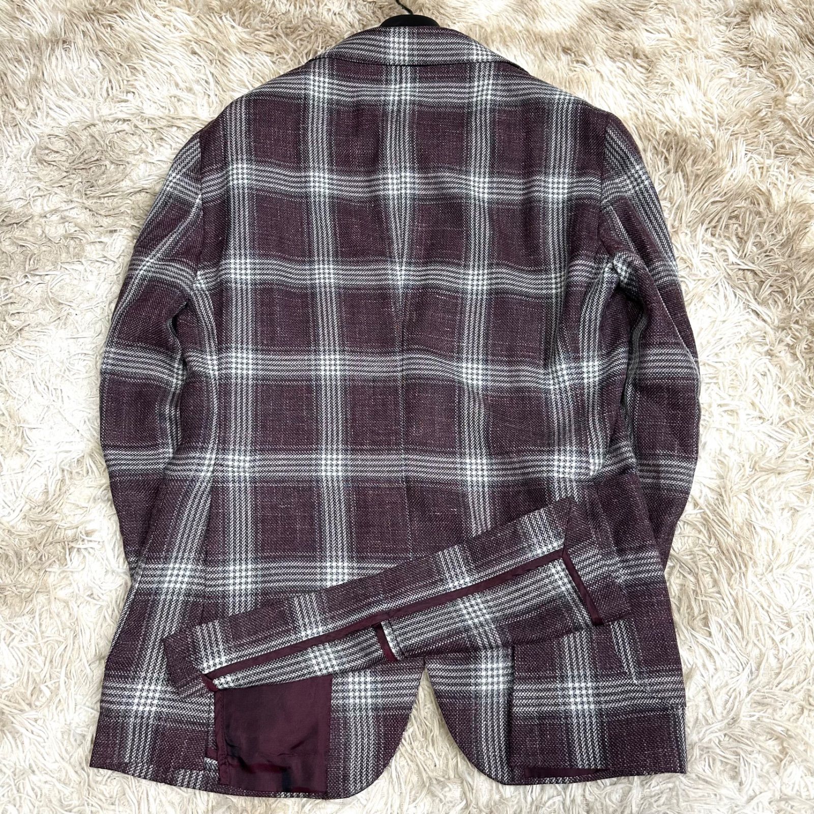 シルク&リネン】TAGLIATORE テーラードジャケット チェック 48 背抜き