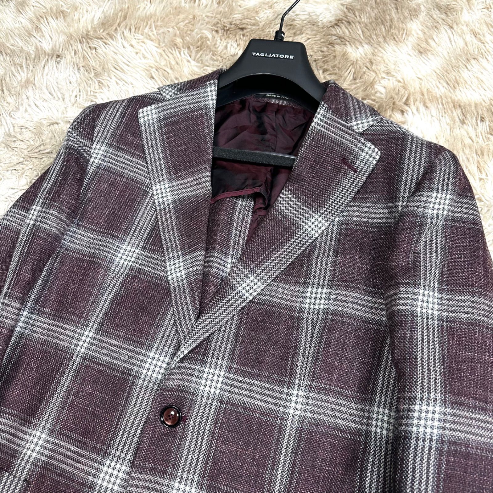 シルク&リネン】TAGLIATORE テーラードジャケット チェック 48 背抜き 