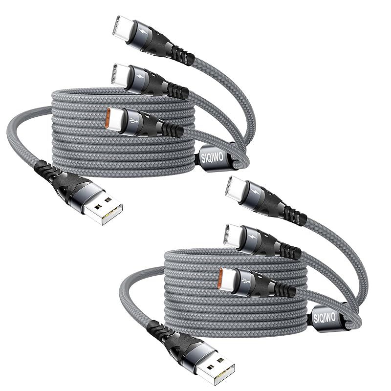 SIQIWO USB A to USB C Cable [3.1 A/1.2 M/2 Pack], QC 3.0 USB Type C Fast Charging Splitter Cord with 3 USB C Adapter Ports, iPhone 15 16/Samsung Galaxy S26 S25 0