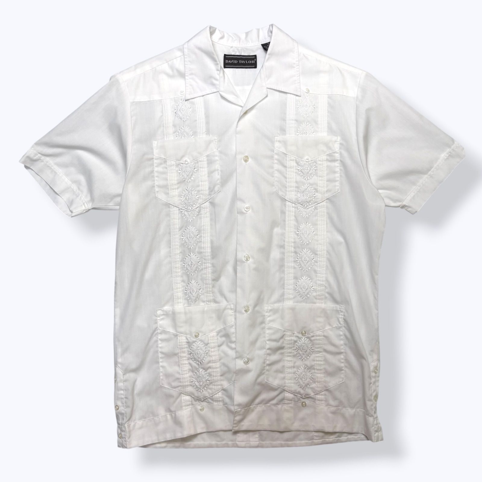 90s DAVID TAYLOR Guayabera s/s Shirts 【S】 90年代 デビッドテイラー 半袖 キューバ シャツ オープンカラー ホワイト 古着 ヴィンテージ