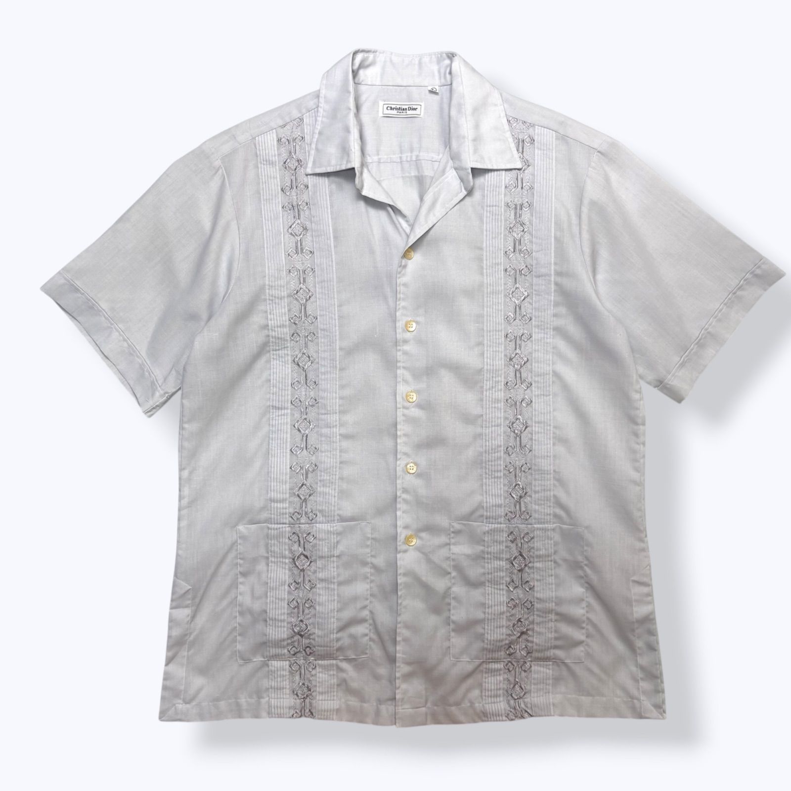 90s~ Christian Dior s/s Guayabera Shirts 【L】 90年代 クリスチャンディオール キューバ シャツ 半袖 グレー 古着 ヴィンテージ