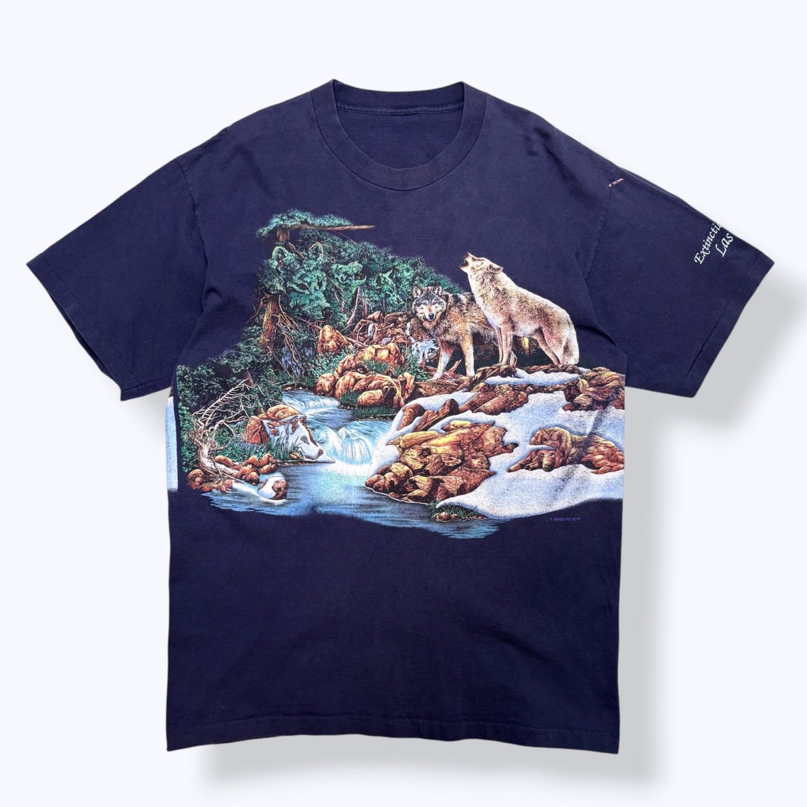 90s HABITAT XCIV Wolf Print T-Shirts 90年代 ハビタット ウルフ 狼 半袖 両面 プリント Tシャツ シングルステッチ 古着 ヴィンテージ あいみょん