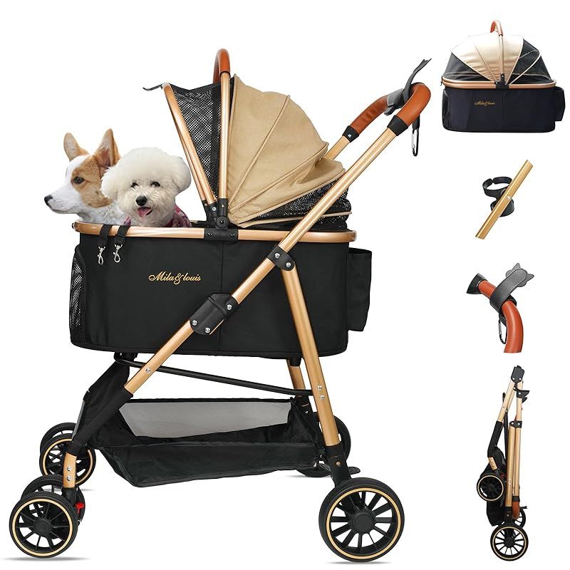 【軽量5.5KG 中小型犬専用】MILALOUIS ペットカート分離型 取り外し可能 軽量ファッション 犬 カート人気 4輪耐摩耗 犬用 ベビーカー ドッグ バギー ワンタッチペットかーと折たたみ可能 ペットバギー 衝撃吸収ユニバーサルホイール後輪片足 0