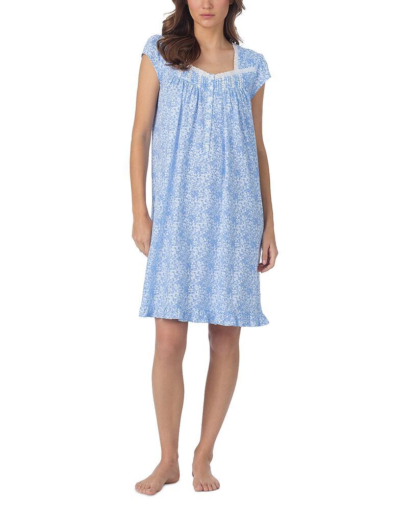 エイレーンウェスト レディース アンダーウェア ナイトウェア Eileen West Short Nightgown Blue Print ブルー