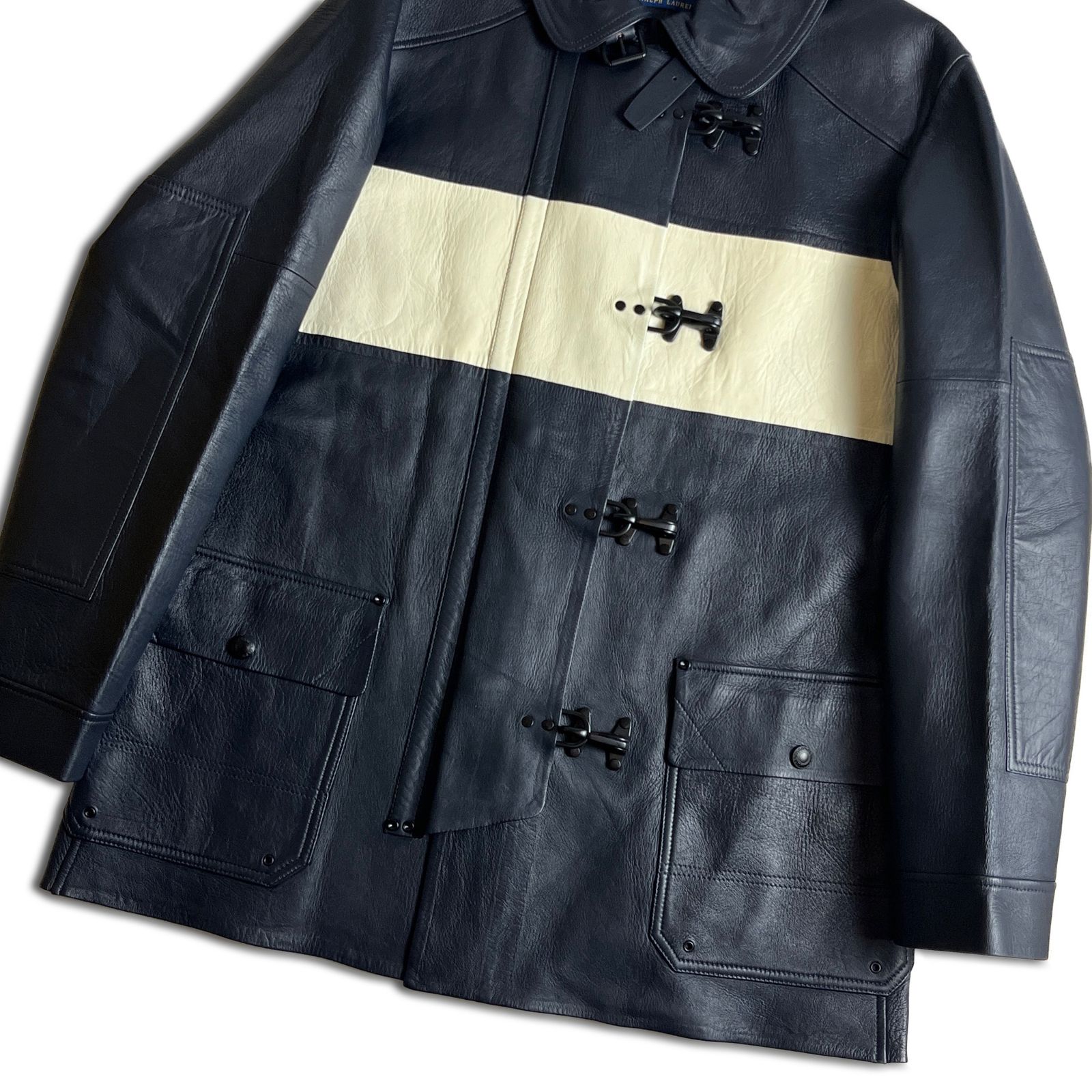 極美品✨ 現行 ポロラルフローレン ラムレザー レザージャケット ダブル 青色 極美品】POLO RALPH LAUREN ラムレザー ファイヤーマンジャケット