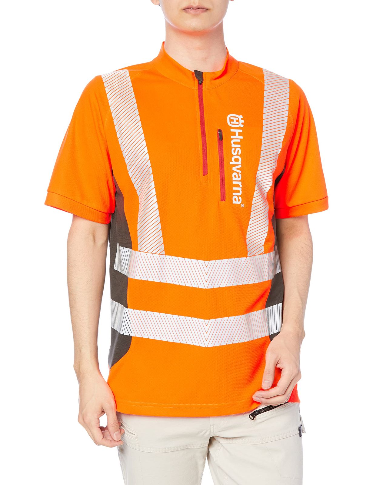 新品 ハスクバーナ・ゼノア Tシャツテクニカルハイビズ半袖 L 54 ワークウェア 596303954 オレンジ/グレー