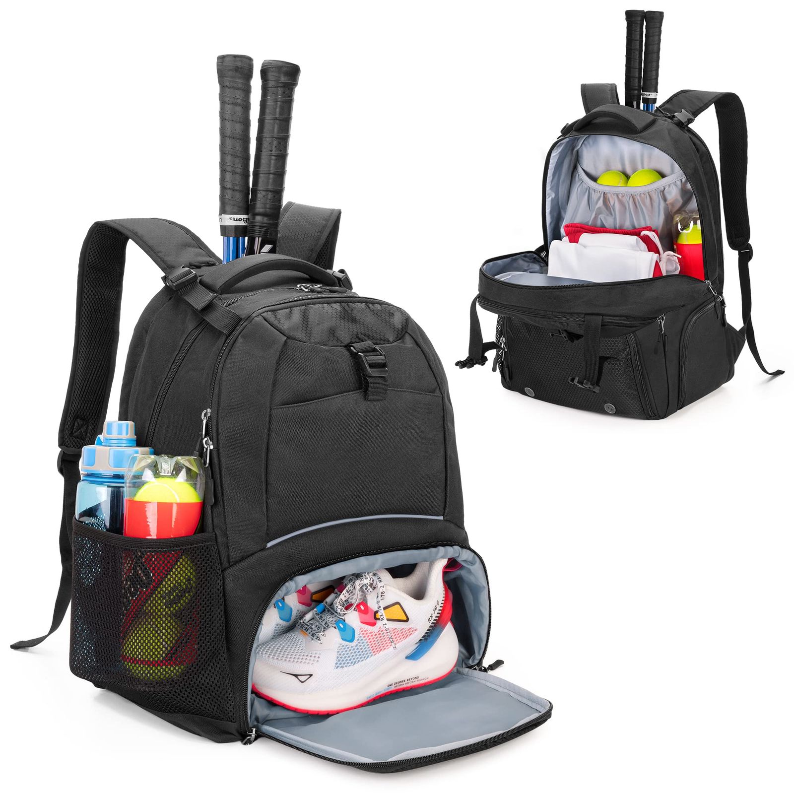 新品 DSLEAF テニスバッグ 2本用 リュック 靴収納付き バックパック 大容量 ラケットバッグ (ブラック)