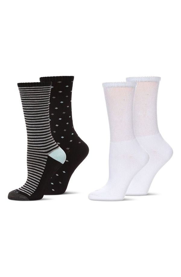 メモイ レディース アンダーウェア 靴下 MeMoi Assorted 4Pack Diabeticrew Socks Black White Beige ホワイト