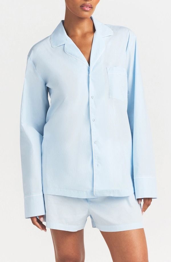 スキムズ レディース アンダーウェア ナイトウェア コットン SKIMS Cotton Poplin Boxer Sleep Set Baby Blue Contrast ブルー