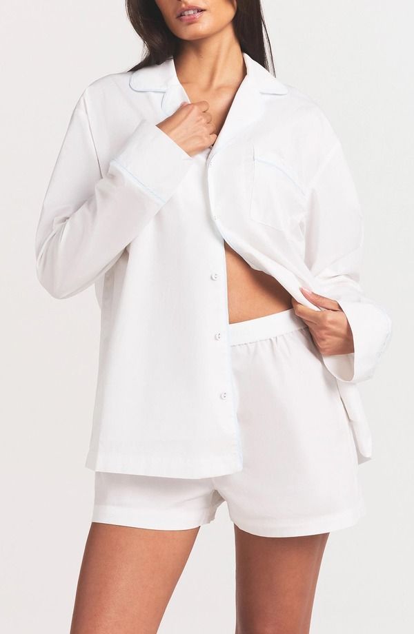 スキムズ レディース アンダーウェア ナイトウェア コットン SKIMS Cotton Poplin Boxer Sleep Set Snow Contrast