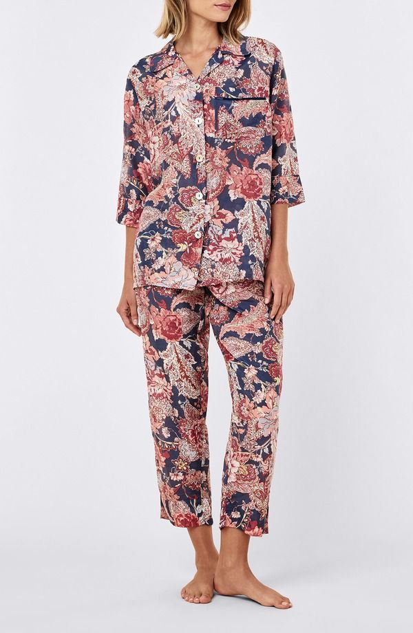 パピネール レディース アンダーウェア ナイトウェア シルク コットン Papinellella Cotton Silk Cropajamas Blue Indigo インディゴ