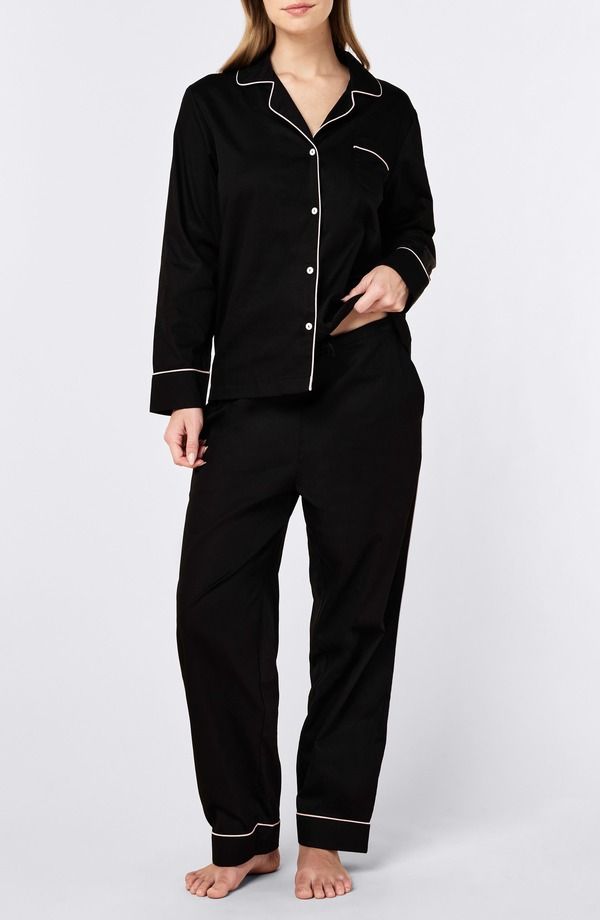 パピネール レディース アンダーウェア ナイトウェア Tシャツ コントラスト コットン Papinelle Zoe Contrast Piping Cotton Sateen Pajamas Black ブラック 16,786円