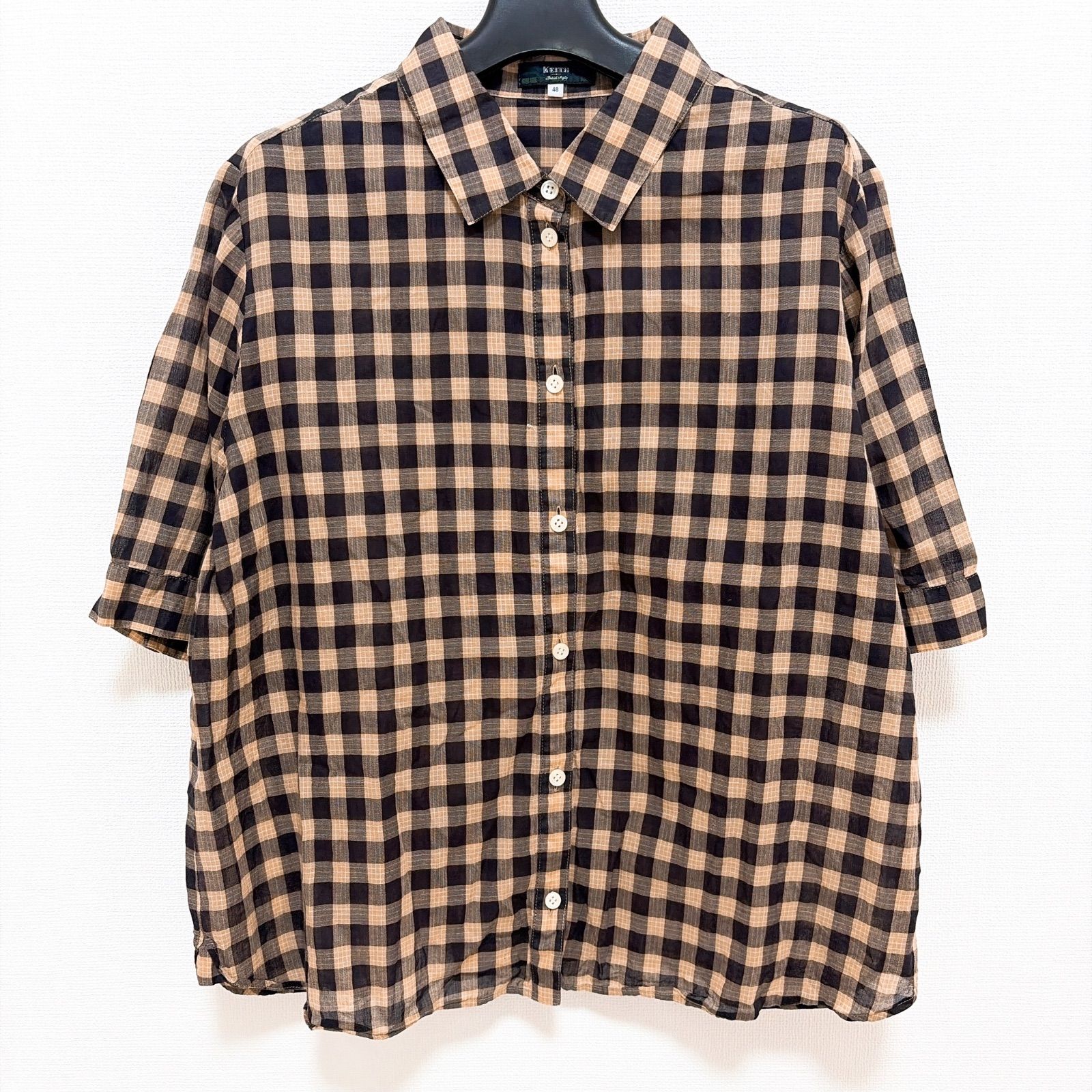 KEITH キース シャツ チェック ベージュ 黒 レディース 48 4XL相当 5L 