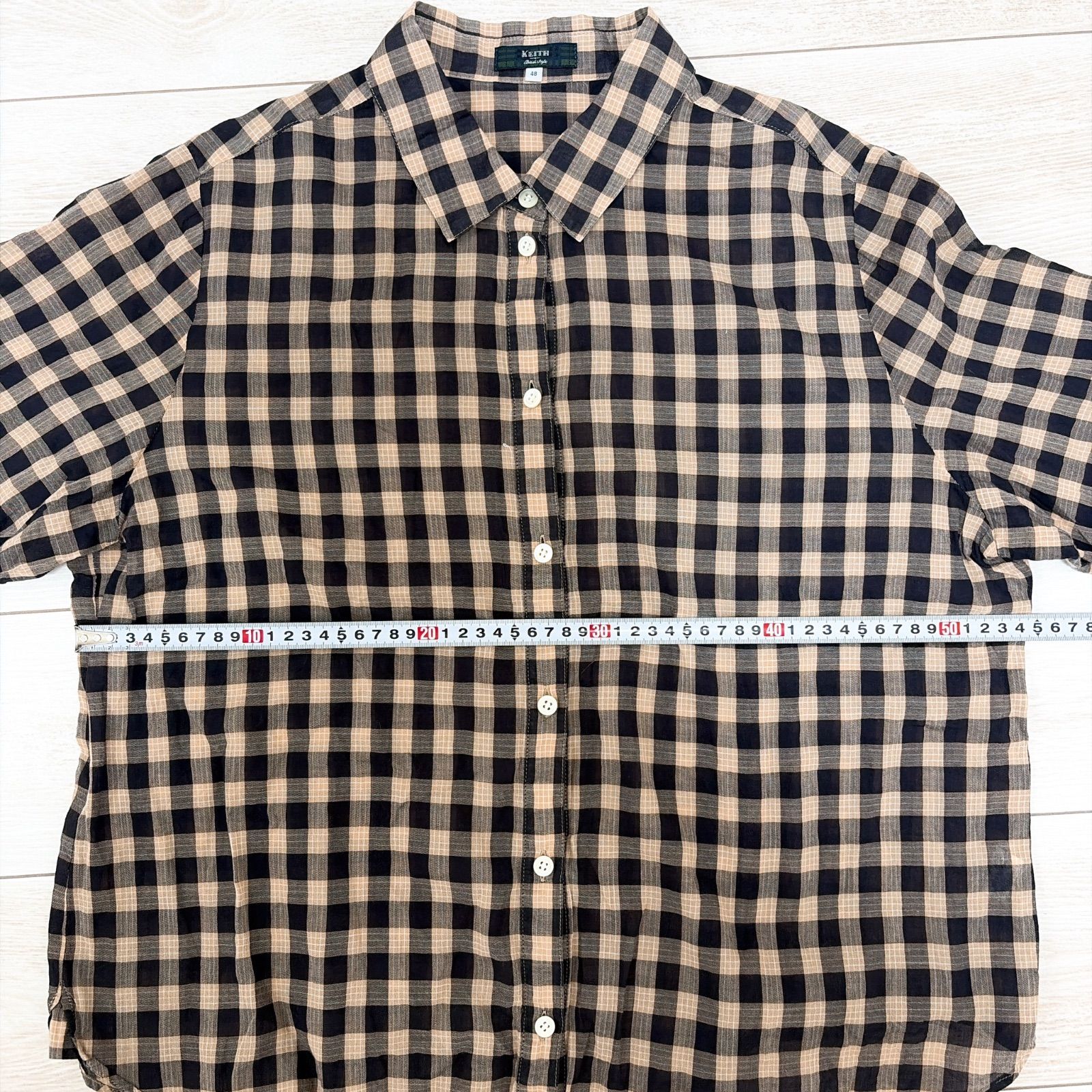 KEITH キース シャツ チェック ベージュ 黒 レディース 48 4XL相当 5L 