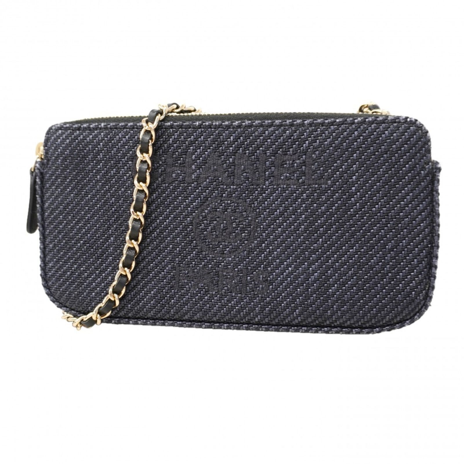 シャネル(Chanel) シャネル 財布・ショルダーウォレット ドーヴィル チェーンショルダー ツイード ネイビー シャンパンレディース