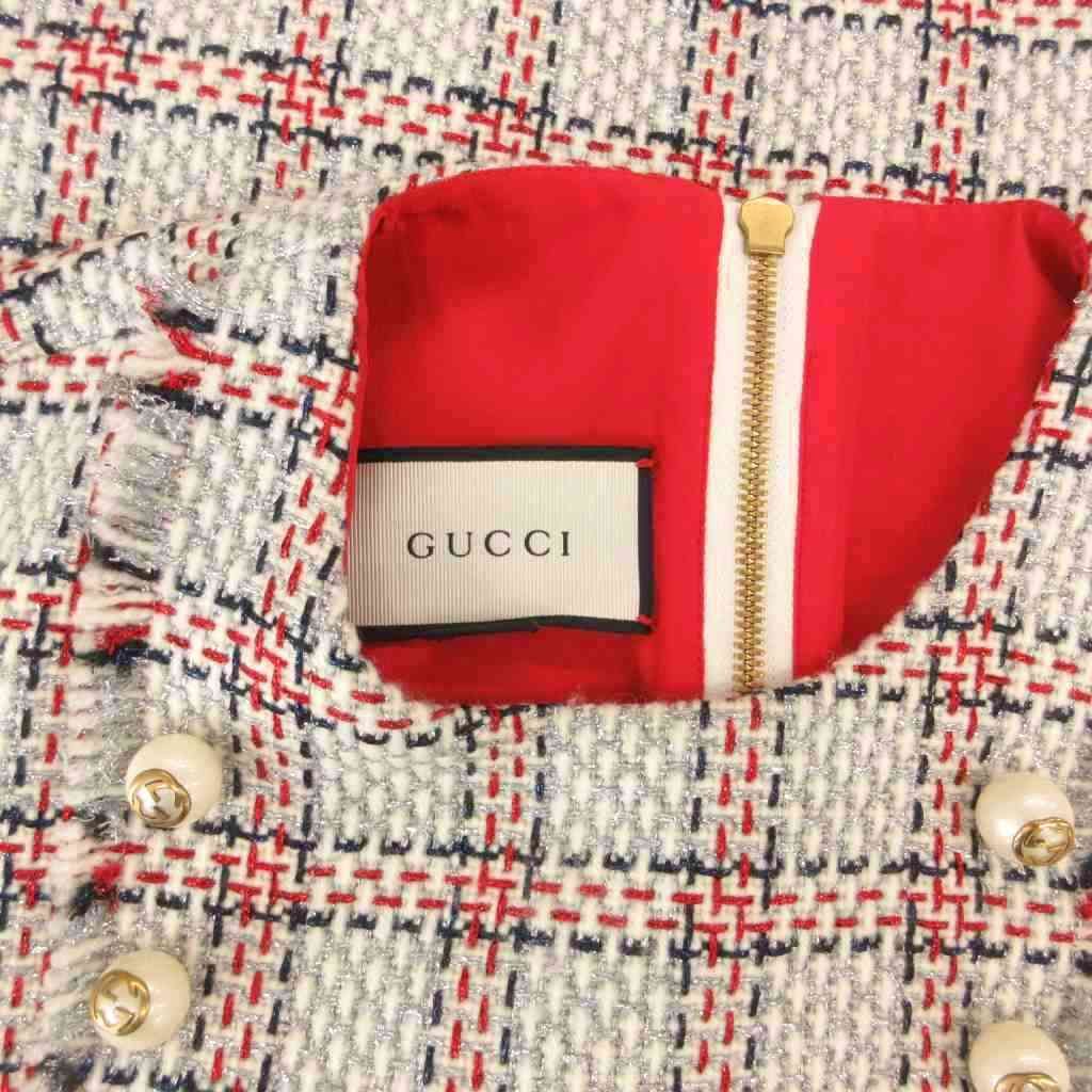 グッチ GUCCI ツイードGGパールワンピース ノースリーブ ひざ丈