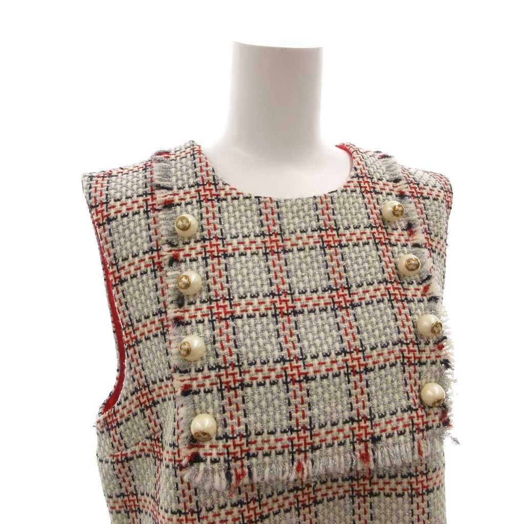 グッチ GUCCI ツイードGGパールワンピース ノースリーブ ひざ丈