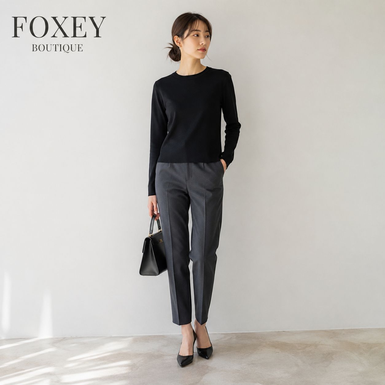 【極美品】【クリーニング済】FOXEY BOUTIQUE セーター ニットトップス 40 ブラック グレースウール ロゴプレート付 【毛100％】ロングシーズン お食事会 女子会 学校行事 フォーマル 上品 オフィスカジュアル コーデ 15,184円