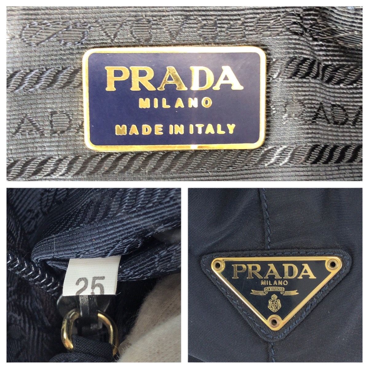PRADA プラダ テスート 三角ロゴプレート ネイビー ゴールド金具
