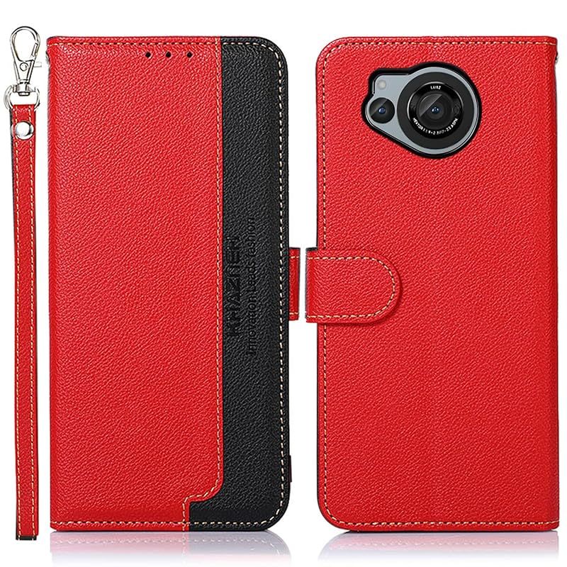 【新品】 WANWO AQUOS R8 SH-52D ケース 手帳型 アクオスアール8 カバー 財布型 ストラップ付き [RFIDブロッキング] 高級PUレザー マグネット開閉式 カード収納 横置きスタンド機能 耐衝撃 人気 便利 おしゃれ レッド 0