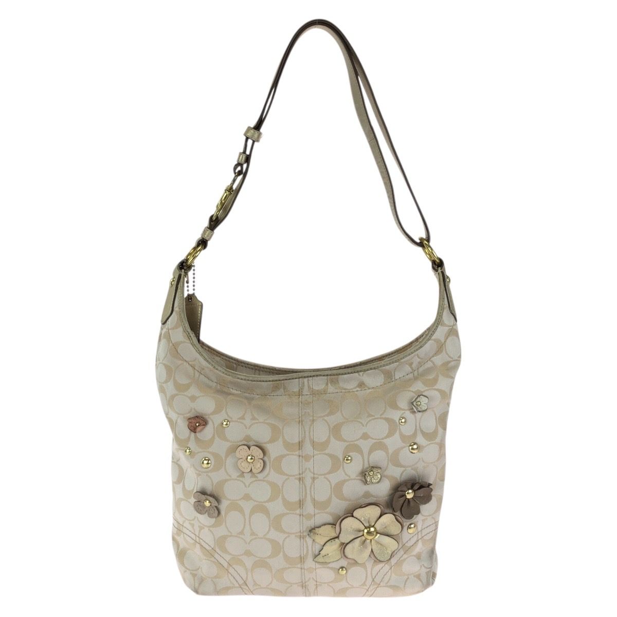 COACH コーチ シグネチャー フラワーアップリケ ベージュ ゴールド金具 
