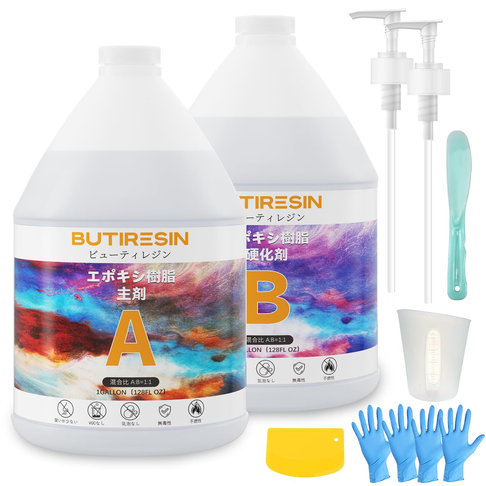 BUTIRESIN エポキシ樹脂 2 Gallon/8.6 kg 二液性レジン液 体積比1:1 大容量エポキシレジン液 ハードタイプ 操作簡単 レジンアートレジンアクセサリー ハンドメイド DIY 手芸用品 0