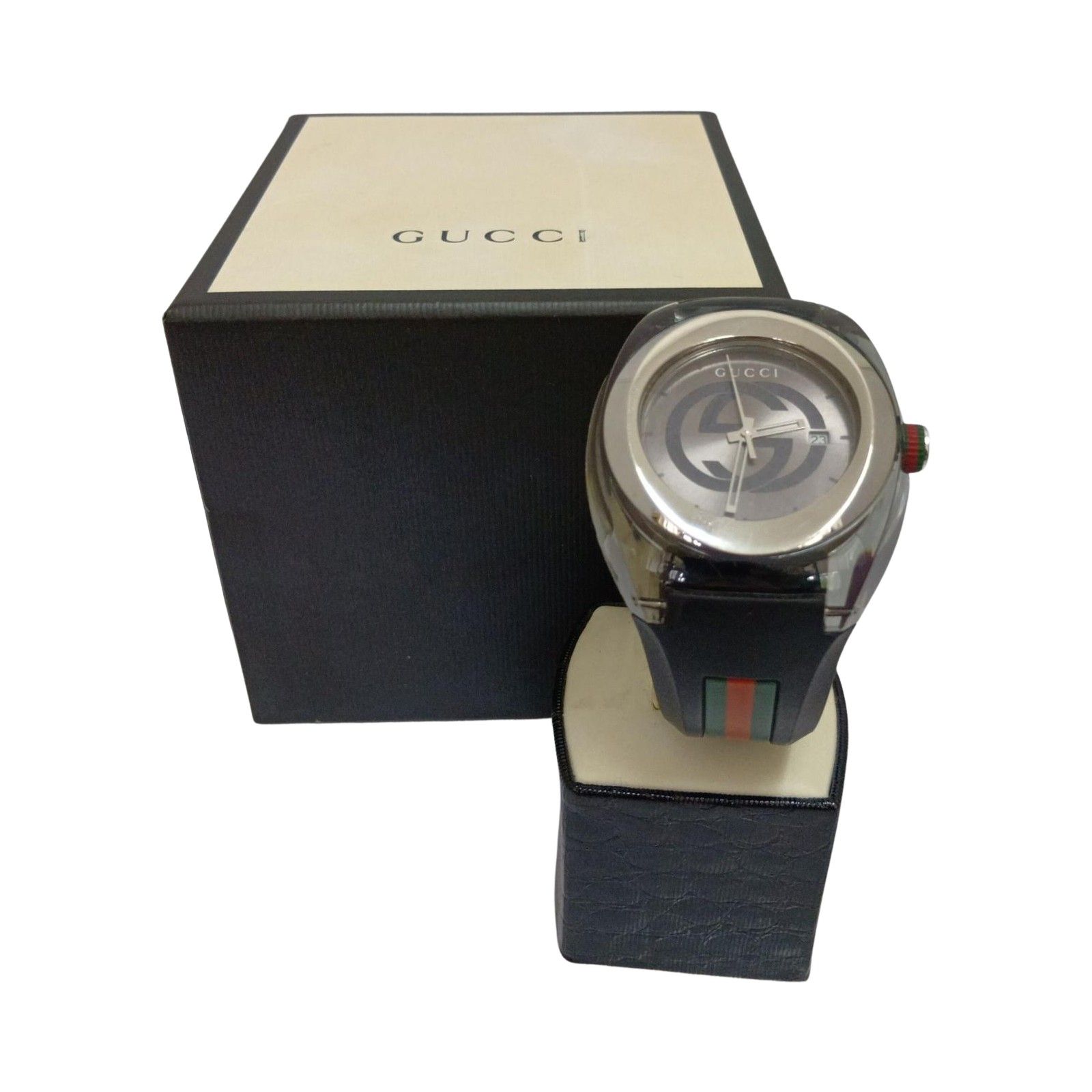 【箱付】グッチ　137.1 シンク　腕時計　シェリーライン　メンズ　GG 黒 GUCCI グッチ 腕時計 SYNC シンク シェリー ラバー クオーツ 137.1
