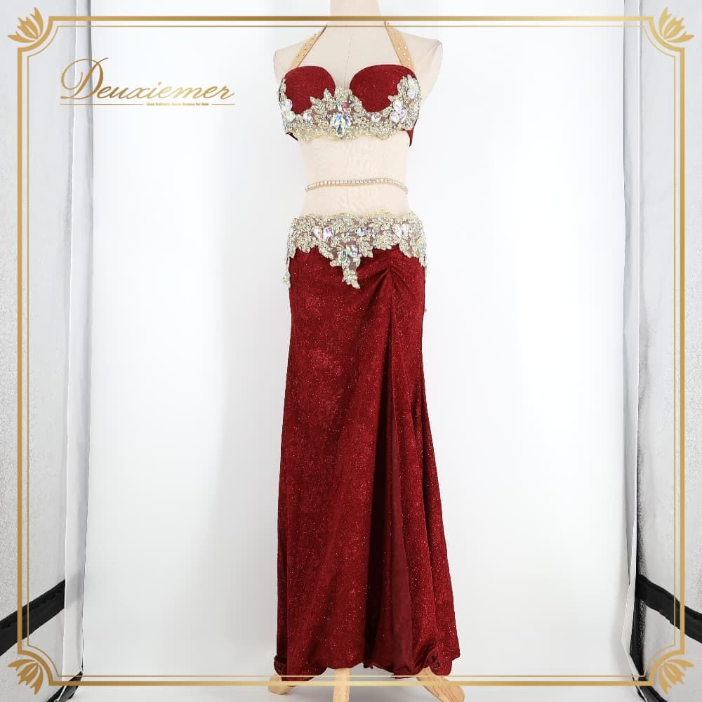 ベリーダンス 衣装 sufel boutique 上下セット オリエンタル レッド系