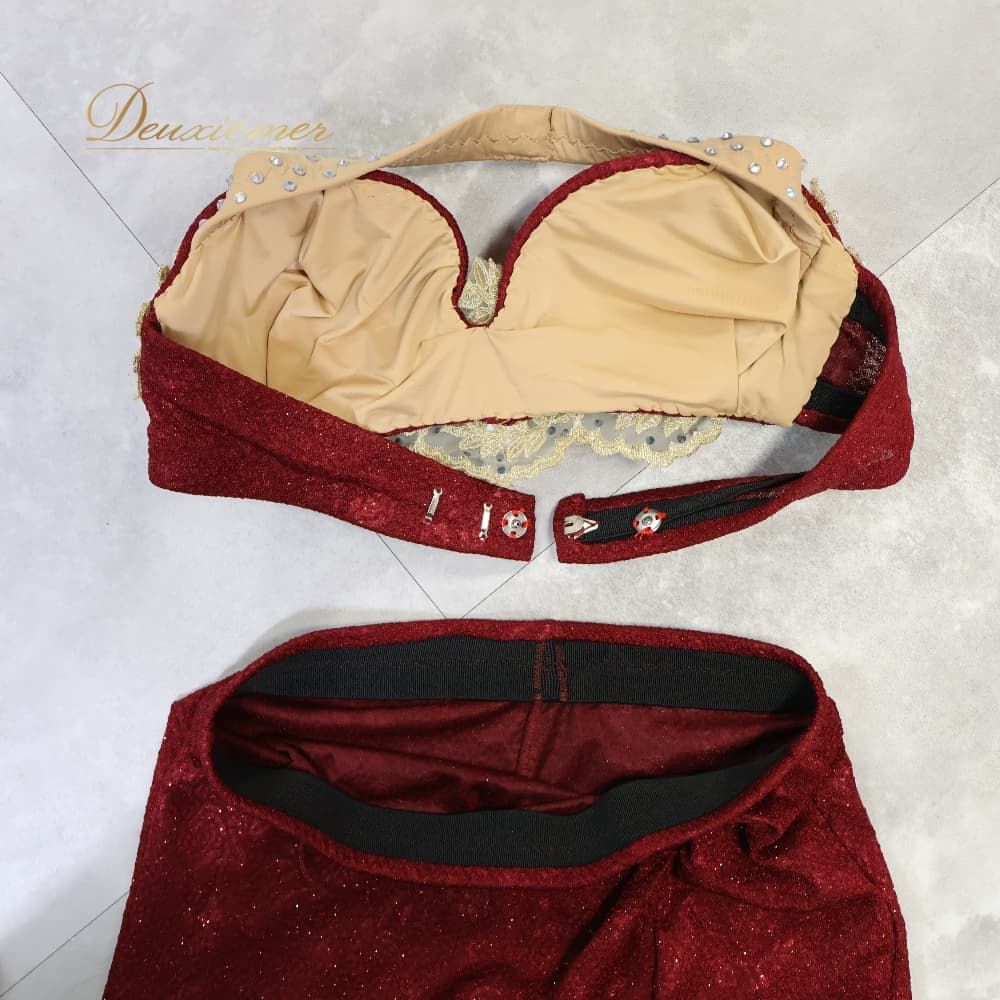 ベリーダンス 衣装 sufel boutique 上下セット オリエンタル レッド系