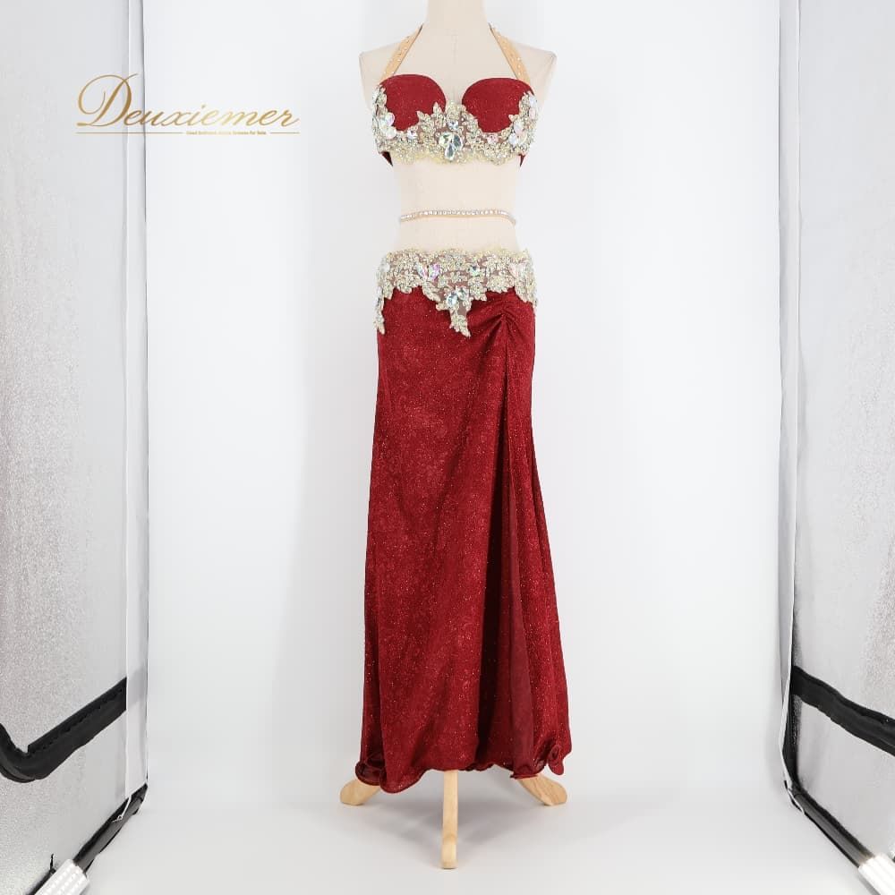 ベリーダンス 衣装 sufel boutique 上下セット オリエンタル レッド系