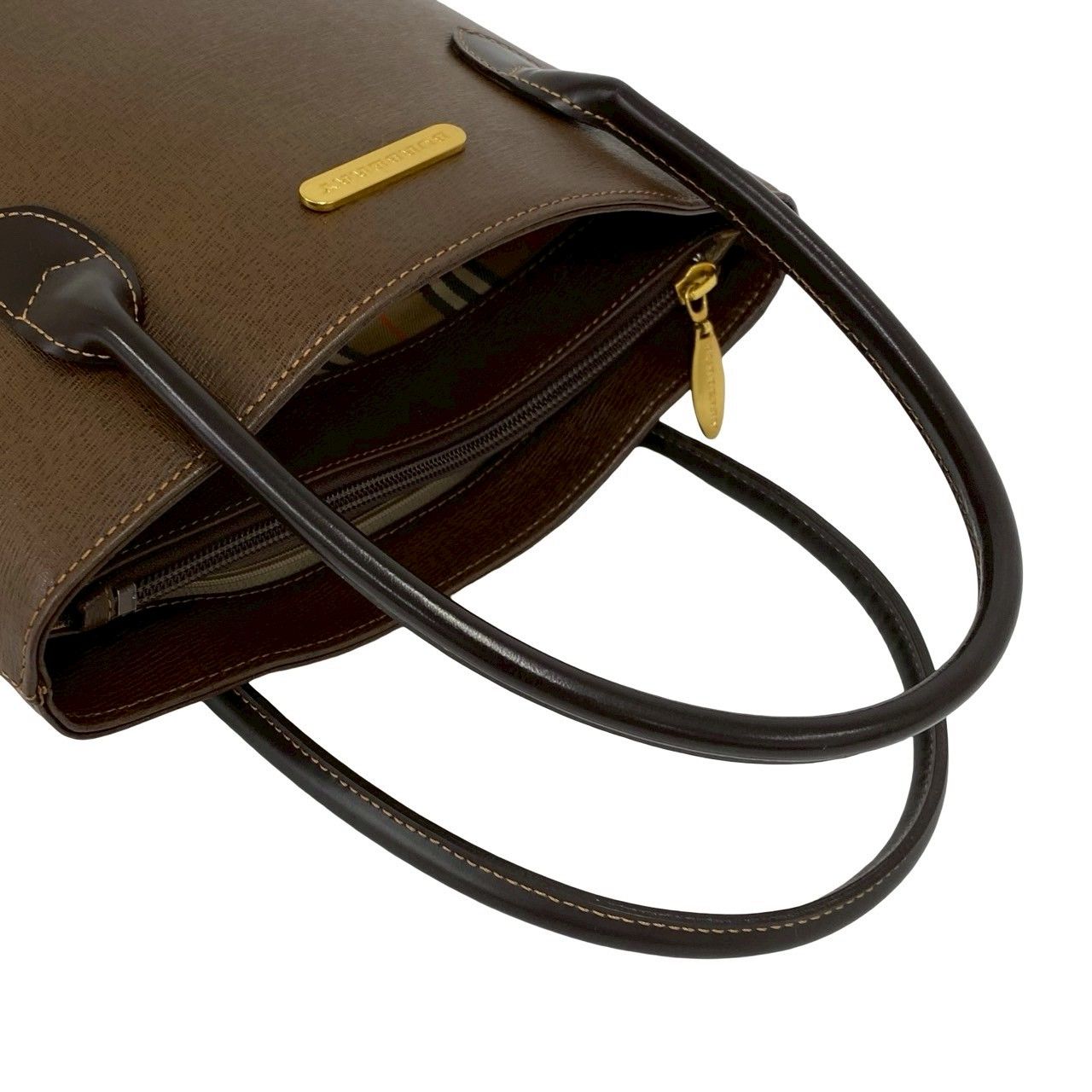 極 美品 BURBERRY バーバリー ノバチェック 柄 ロゴ 金具 レザー 本革