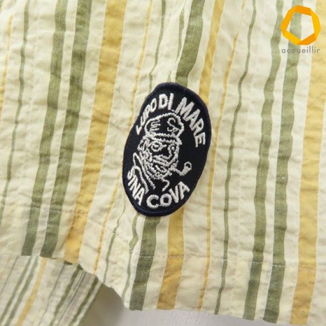 シナコバ SINACOVA 半袖シャツ ストライプ ワッペンロゴ シワ加工 ロゴ