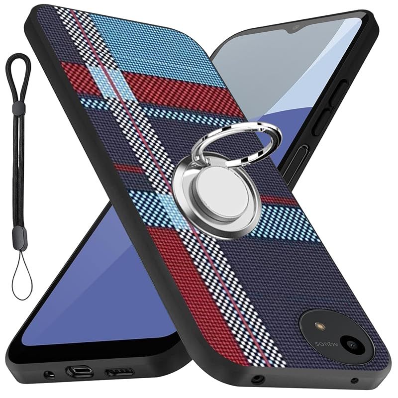 【新品】 For AQUOS wish5 ケース リング 耐衝撃 TPU 指紋防止 シリコン 車載ホルダー対応 360回転 ストラップホール付き滑り止め 落下防止 全面保護カバー（ブルーストライプ ）
