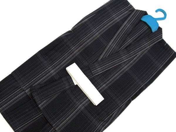 着物美人 送料込み 男の子浴衣 男児 キッズ ジュニア 子供浴衣 男児浴衣 男の子 浴衣 綿麻 麻混 しじら織り 7 8歳 120 【 墨黒 格子 】m703703E
