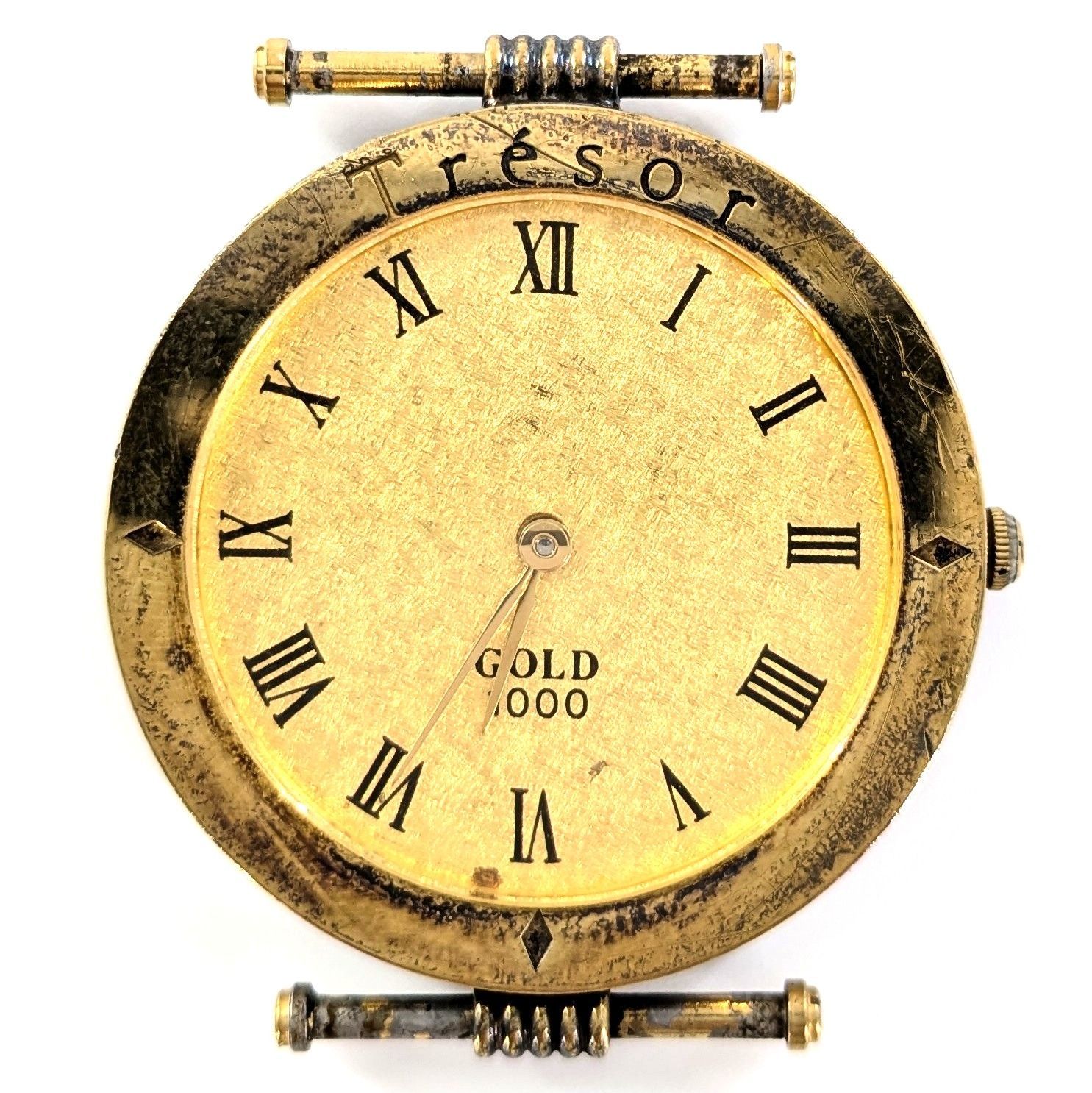 TRESOR トレゾア GOLD1000 IS.V.3 SV925 QZ ゴールド文字盤 ケースのみ 稼働品 総17.5ｇ【QG-26】