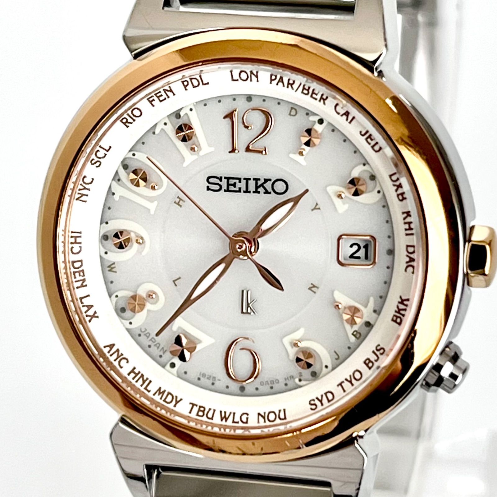 【セイコー ルキア レディース 腕時計 稼働 電波ソーラー 磨き済み】SEIKO LUKIA 美品 ゴールド 白文字盤