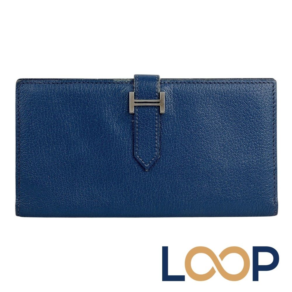 HERMES エルメス ベアン クラシック 長財布 ブルー □J刻印 0078 エルメス □中古□ ベアン クラシック 長財布 二つ折り ウォレット