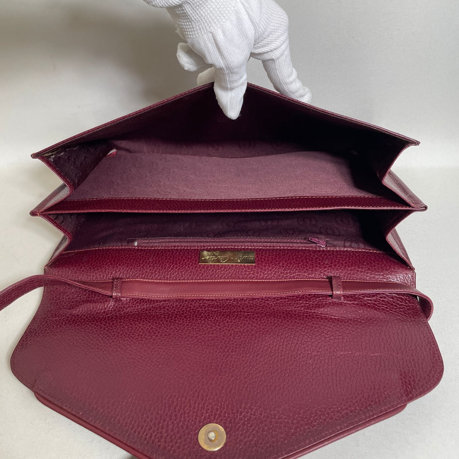 2604-270｜美品｜カルティエ ショルダーバッグ レザー ボルドー - メルカリ