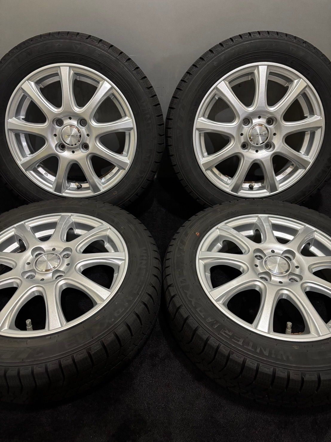 ★155/65R14 DUNLOP/WINTER MAXX 03 21年製 DUFACT 14インチ 4.5J +45 100 4H スタッドレス 4本 N-BOX スペーシア タント (南1-M413)