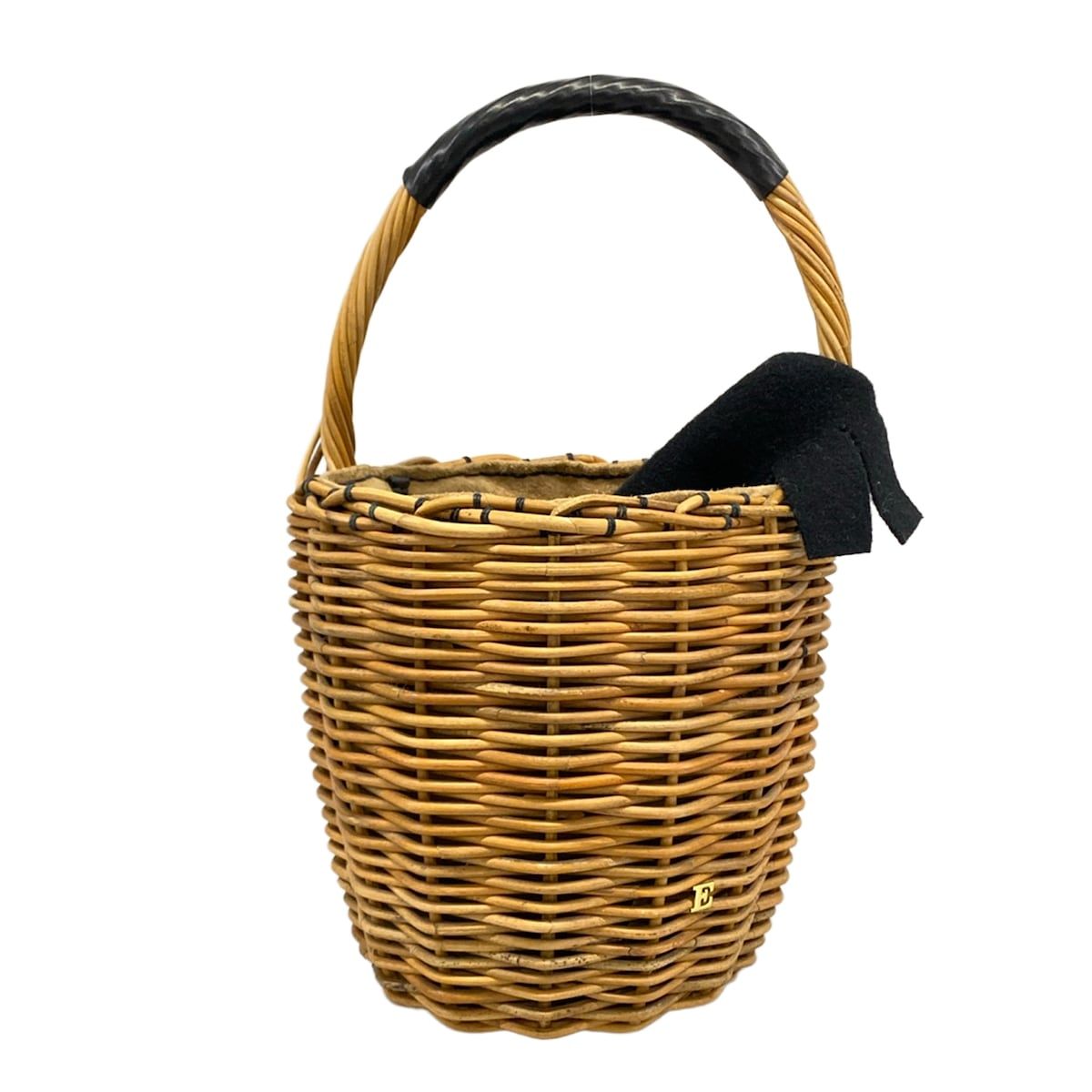 【美品】ebagos カゴバッグ fig and chestnut ハンドバッグ ebagos(エバゴス) ハンドバッグ - ライトブラウン×黒 fig and chestnut