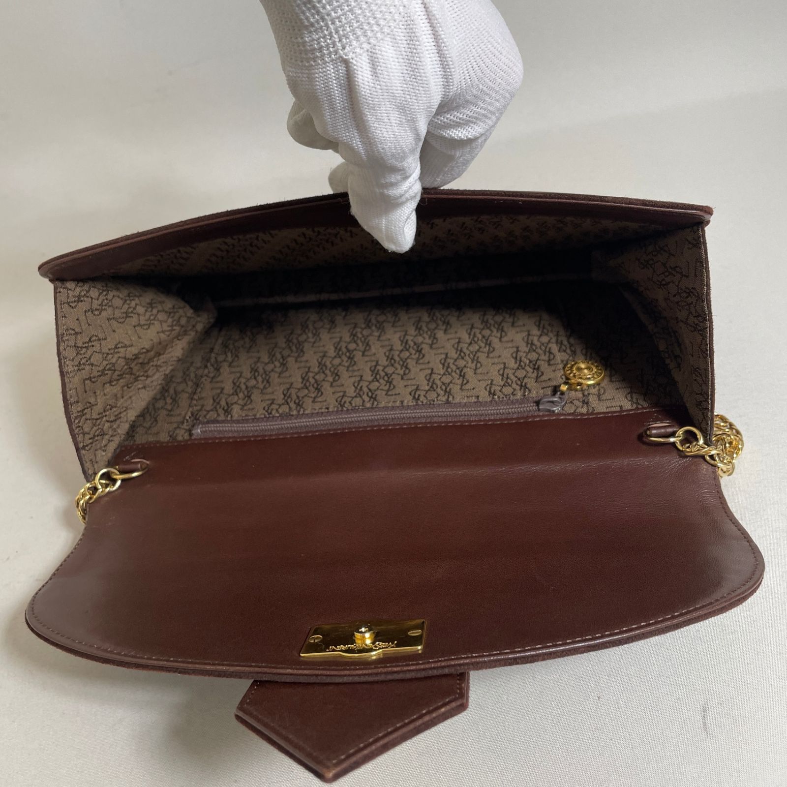2605-170｜イヴサンローラン ショルダーバッグ スエード ブラウン 