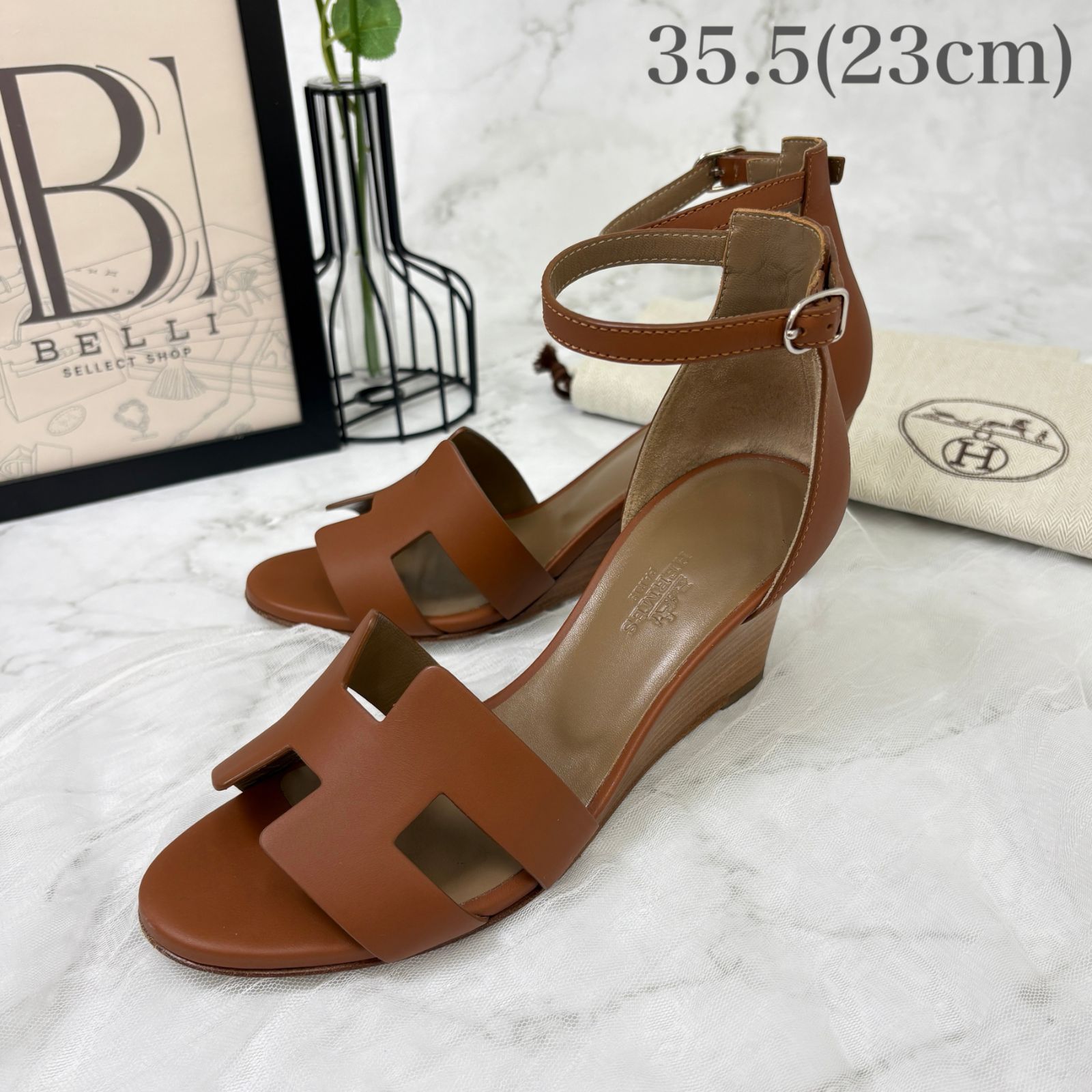 【 鑑定済み 】エルメス 《 レジェンド 》 35.5 ( 23cm程度 ) ゴールド シルバー金具 カーフ サンダル Hカット