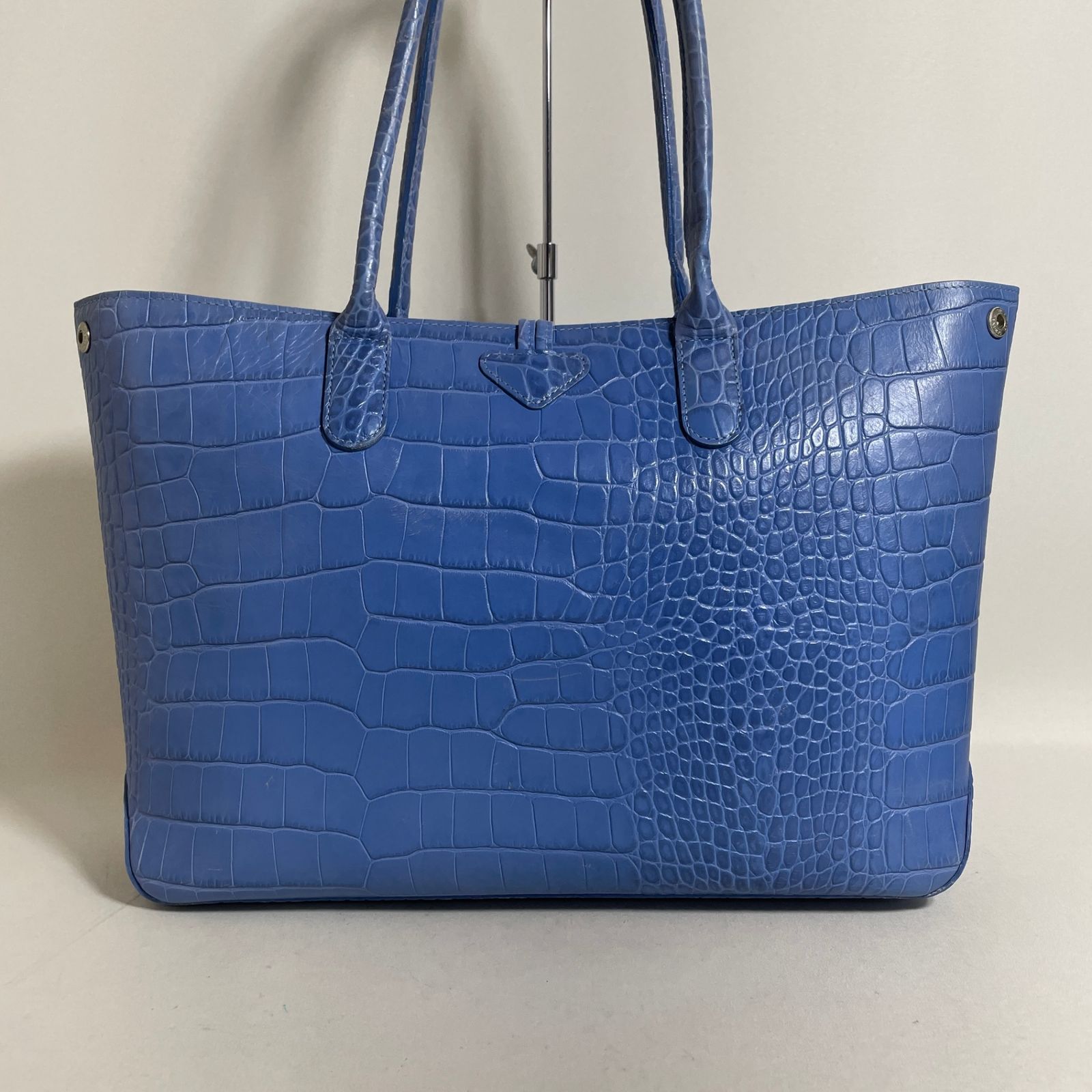 2605-188｜美品｜ロンシャン トートバッグ レザー ブルー クロコ型押し 