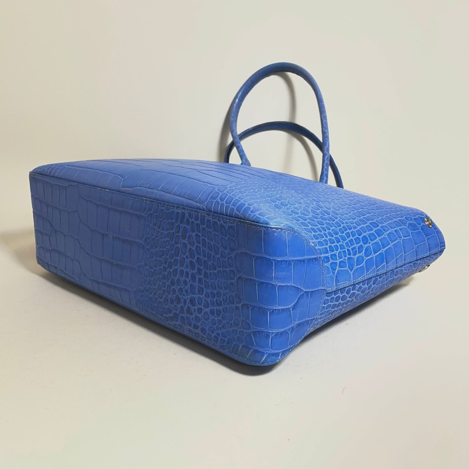 2605-188｜美品｜ロンシャン トートバッグ レザー ブルー クロコ型押し 