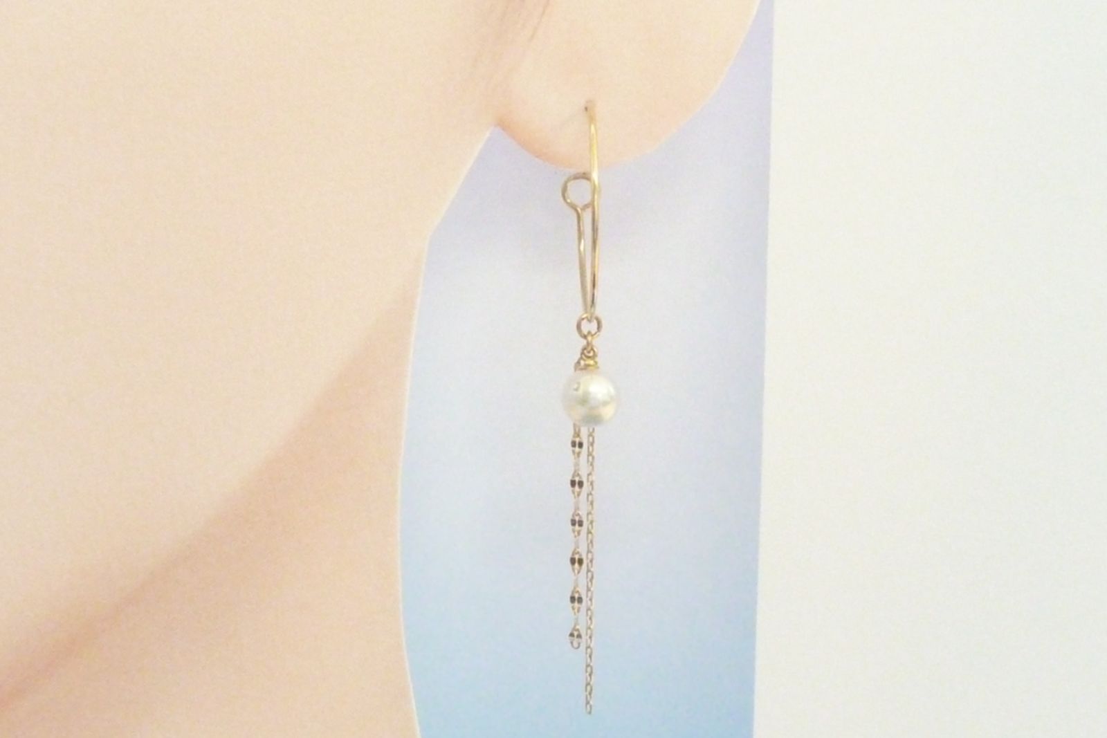 【新品】　ピアス　K18YG　パールチェーンピアス　0.30ct