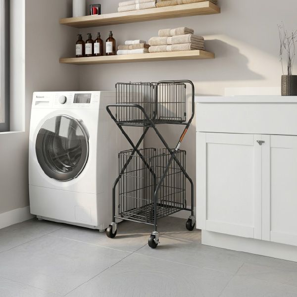 DULTON LAUNDRY TROLLEY ダルトン ランドリートロリーランドリーバスケット ランドリーラック 2段 おしゃれ 洗濯カゴ ワイヤー キャスター付き ワゴン バスケット 大容量 リビング キッチン 収納 洗濯物入れ スチール レトロ アメリカン