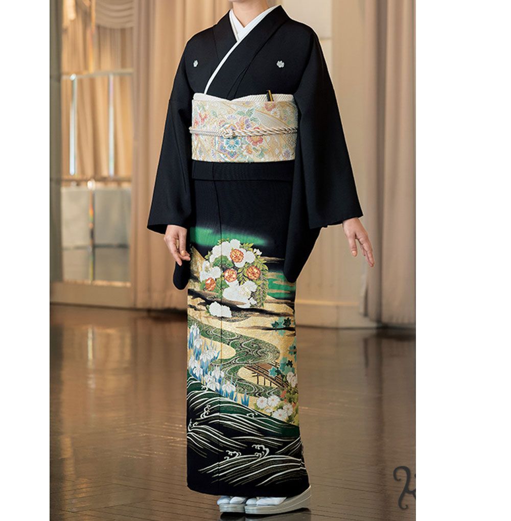 礼装用　黒留袖　関芳謹製「ことほぎ」大河　着物単品　【結婚式、披露宴などの祝い事に】旧レンタル商品