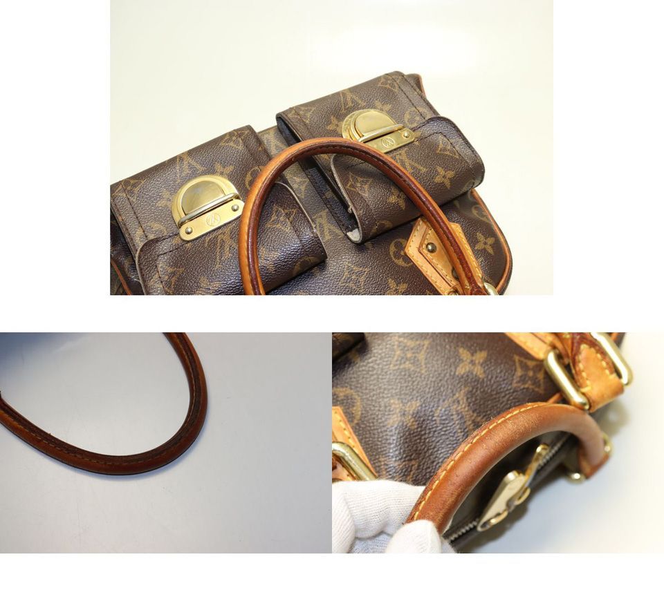 □LOUIS VUITTON モノグラム マンハッタンPM レザー ハンドバッグ ルイ
