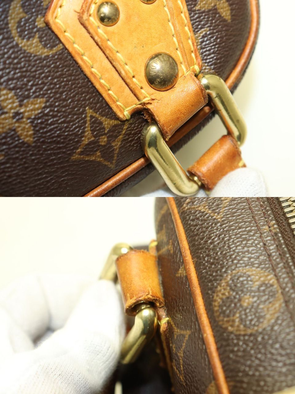 □LOUIS VUITTON モノグラム マンハッタンPM レザー ハンドバッグ ルイ